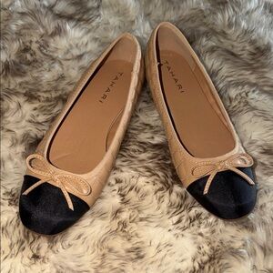 Tahari Women's designer Quilted Cap Toe Ballet Flats slip on brown black 11